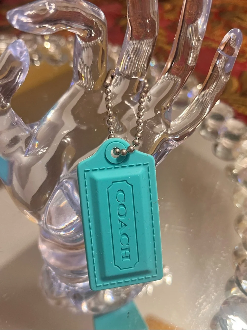 Coach Teal Silicone Luggage Tag with Ball Chain